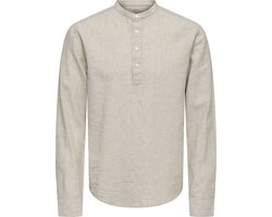 Only & Sons Overhemd Onscaiden Ls Halfplackt Linen Shirt 22009883 Chinchilla Mannen Maat - XL