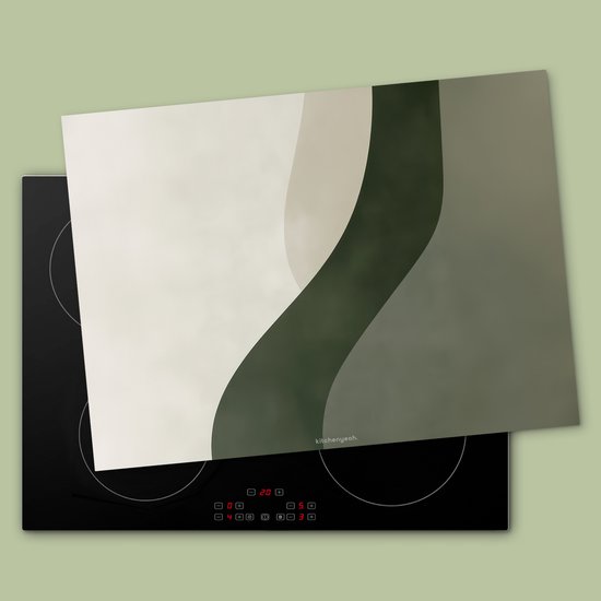 KitchenYeah® Protection plaque induction 70x50 cm - Japandi - Vert - Abstrait - Moderne - Protege plaque de cuisson - Couvre plaque induction - Protecteur d'induction - Cuisine