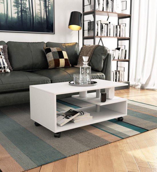 Table basse à Roues VINI Witte - Mat, à monter soi-même, 90x40x51 cm