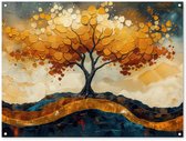 Tuinposter 120x90 cm - Tuindecoratie Boom - Natuur - Goud - Modern - Poster voor in de tuin - Buiten decoratie - Schutting tuinschilderij - Tuindoek muurdecoratie - Wanddecoratie balkondoek
