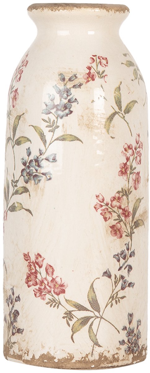 Clayre & Eef Vaas Ø 8x20 cm Beige Keramiek Bloemen