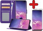 Samsung S10 Hoesje Book Case Met Screenprotector - Samsung Galaxy S10 Hoesje Wallet Case Portemonnee Hoes Cover - Paars