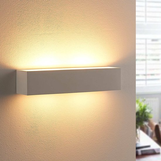 Lindby - LED wandlamp - 2 lichts - gips - H: 7.5 cm - G9 - wit