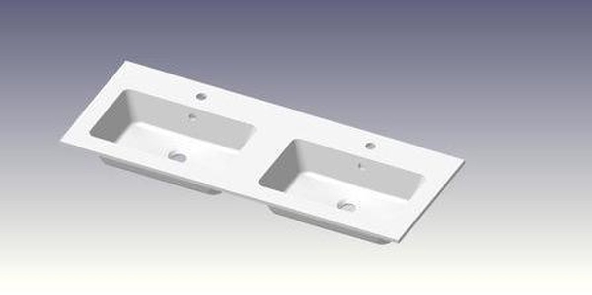 Nemo Go meubelwastafel 120x45x1.4cm 2 geïntegreerde wasbakken 2 kraangaten kunstmarmer wit mat