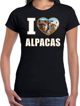 I love alpacas t-shirt met dieren foto van een alpaca zwart voor dames - cadeau shirt alpacas liefhebber XL
