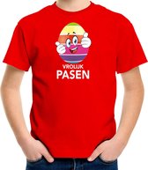 Paasei met duimen schuin omhoog vrolijk Pasen t-shirt / shirt - rood - kinderen - Paas kleding / outfit M (134-140)