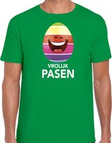 Lachend Paasei vrolijk Pasen t-shirt / shirt - groen - heren - Paas kleding / outfit S