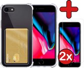 Hoesje Geschikt voor iPhone 8 Hoesje Met Pasjeshouder Siliconen Case Met Kaarthouder Met 2x Screenprotector - Hoes Geschikt voor iPhone 8 Hoesje Shock Proof Case - Transparant