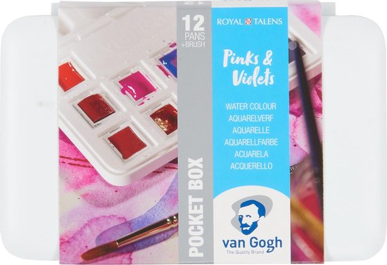 Van Gogh Aquarelverf pocket box roze en violetten met 12 kleuren in halve Napjes - Van Gogh