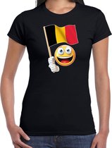 Belgie emoticon t-shirt met Belgische vlag - zwart  - dames - Belgie fan / supporter shirt - EK / WK XS