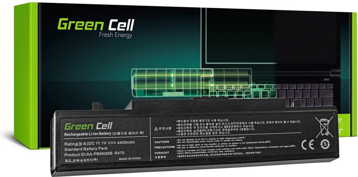 GREEN CELL Batterij voor Samsung R519 R522 R530 R540 R580 R620 R719 R780 (zwart) / 11,1V 4400mAh
