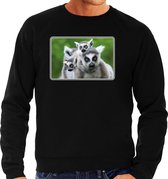 Dieren sweater met maki apen foto - zwart - voor heren - natuur / ringstaart maki cadeau trui - kleding / sweat shirt L