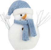 Bonhomme de neige bleu bonnet et écharpe blanc 30x9.5xH33.5 cm synthétique