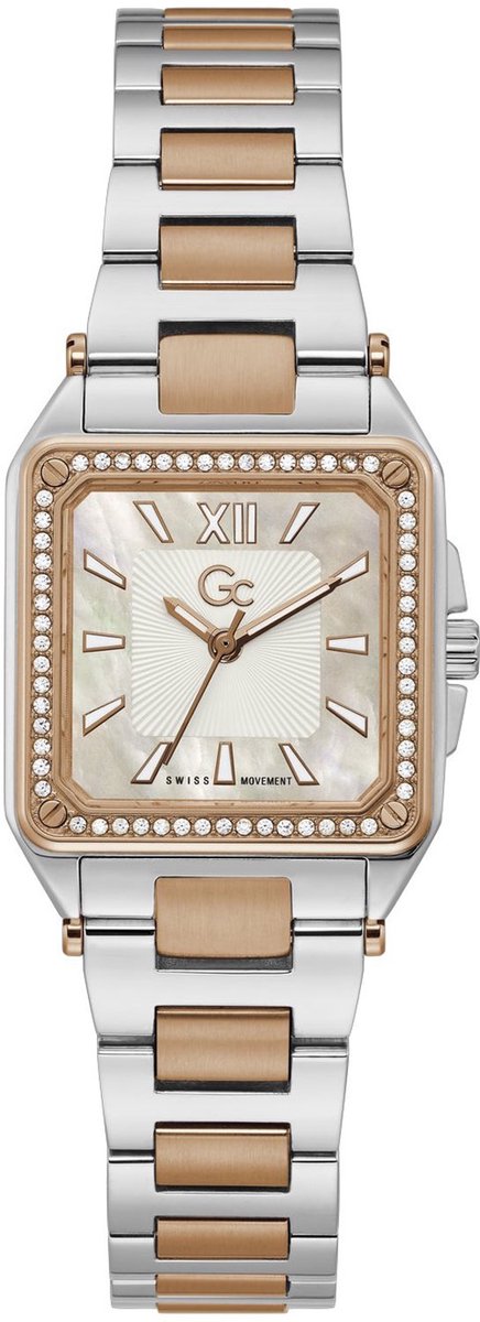 GC Dames Horloge Y85002L1MF Staal Bi-color Swiss Made Quartz met Swarovski Steentjes