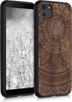 kwmobile telefoonhoesje compatibel met Huawei Y5p - Hoesje met bumper in donkerbruin - walnoothout - Indian Sun design