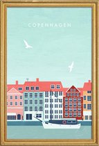 JUNIQE - Poster met houten lijst Kopenhagen - retro -30x45 /Kleurrijk