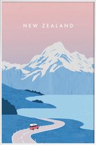 JUNIQE - Poster in kunststof lijst Retro Nieuw-Zeeland -20x30 /Blauw &