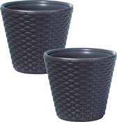 2x Stuks kunststof Rato antraciet rotan bloempotten/plantenpotten 26 liter - 40 cm -  Binnen/buiten decoratie bloempot/plantenpot