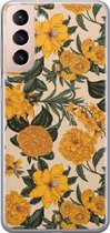 Samsung Galaxy S21 hoesje siliconen - Retro flowers - Soft Case Telefoonhoesje - Bloemen - Geel