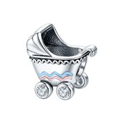 Kinderwagen bedel met zirconia | baby bead | Zilverana | geschikt voor Biagi , Pandora , Trollbeads armband | 925 zilver