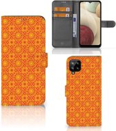 Wallet Book Case Geschikt voor Samsung Galaxy A12 Telefoonhoesje Batik Orange