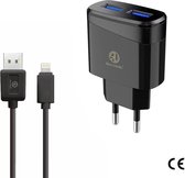 Chargeur Rico Vitello, chargeur domestique 2.4A et câble 1 mètre Zwart, câble USB Lightning pour iPhone, chargeur de travel , certificat CE