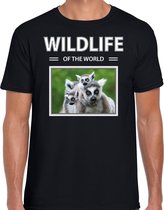 Dieren foto t-shirt Ringstaart maki - zwart - heren - wildlife of the world - cadeau shirt Ringstaart makis liefhebber 2XL