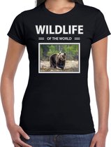 Dieren foto t-shirt Beer - zwart - dames - wildlife of the world - cadeau shirt beren liefhebber S
