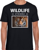 Dieren foto t-shirt tijger - zwart - heren - wildlife of the world - cadeau shirt tijgers liefhebber S