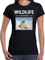 Dieren foto t-shirt Zeehond - zwart - dames - wildlife of the world - cadeau shirt zeehonden liefhebber S