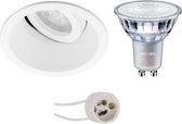 PHILIPS - LED Spot Set - MASTER 927 36D VLE - Proma Zano Pro - GU10 Fitting - DimTone Dimbaar - Inbouw Rond - Mat Wit - 3.7W - Warm Wit 2200K-2700K - Kantelbaar - Ø93mm