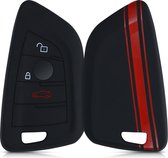 kwmobile autosleutel hoesje voor BMW 3-knops Smart Key autosleutel - Autosleutel behuizing in rood / zwart - Rallystrepen design