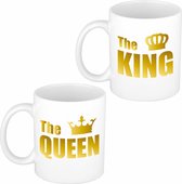 Cadeauset van King en Queen mokken/bekers 300 ML - Vaderdag/moederdag drink mokken - goud tekst