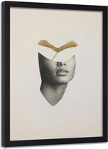 Foto in frame , Half vrouwen gezicht ,70x100cm , wit beige , wanddecoratie
