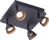LED Plafondspot - Trinon Undy - 12W - Aanpasbare Kleur - 4-lichts - Vierkant - Mat Zwart - Aluminium