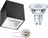 PHILIPS - Opbouwspot Set - CorePro 827 36D - Primux Cliron Pro - GU10 Fitting - Dimbaar - Opbouw Vierkant - Mat Zwart/Wit - 5W - Warm Wit 2700K - Verdiept - 90mm