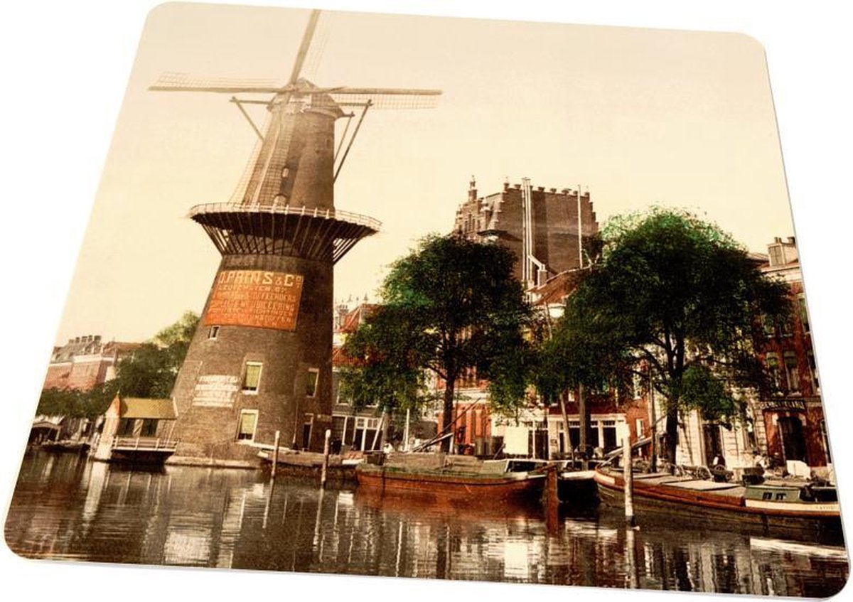 Oud Stadsgezicht Rotterdam Coolsingel - Molen aan de Coolvest - Oude Foto Print op Muismat 22x20cm