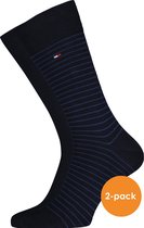 Tommy Hilfiger Small Stripe Socks (2-pack) - herensokken katoen - uni en gestreept - Tommy blauw - Maat: 39-42