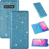 Voor Samsung Galaxy S10 ultradunne glitter magnetische horizontale flip lederen tas met houder en kaartsleuven (hemelsblauw)