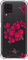 Anti Shock hybrid Case Geschikt voor Samsung Galaxy A12 Telefoon Hoesje met doorzichtige rand Blossom Red