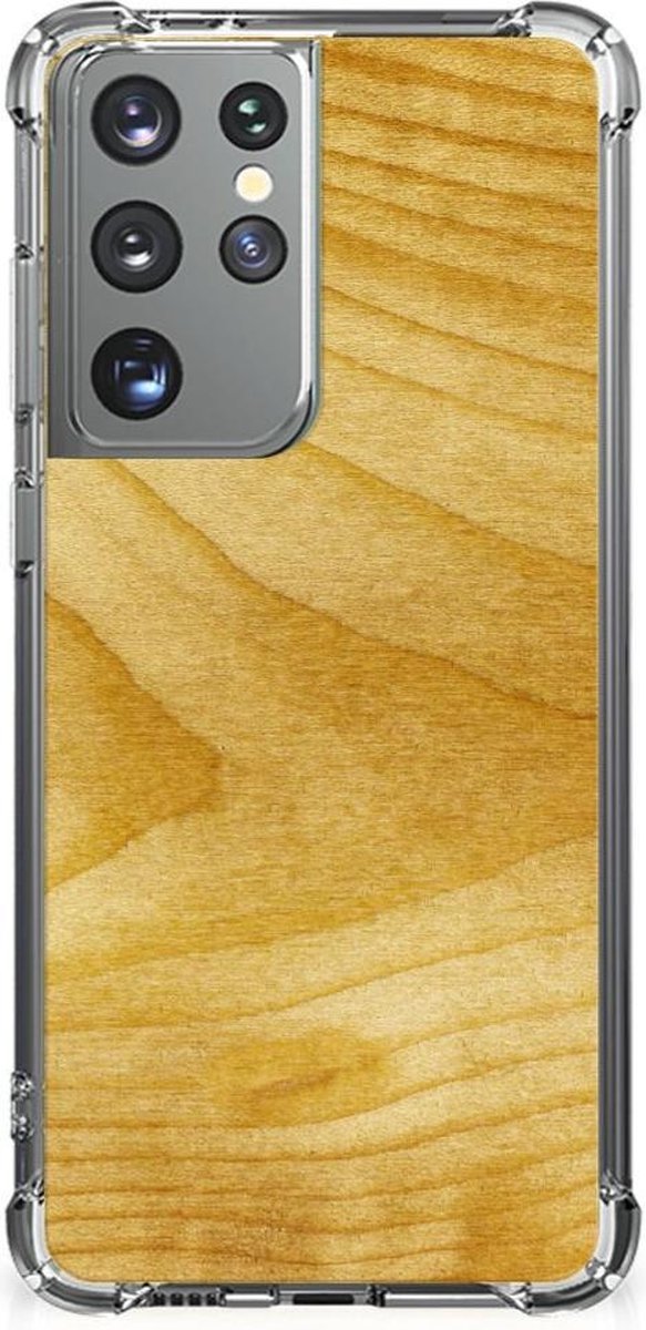 Samsung Galaxy S21 Ultra Stevig Telefoonhoesje Licht Hout