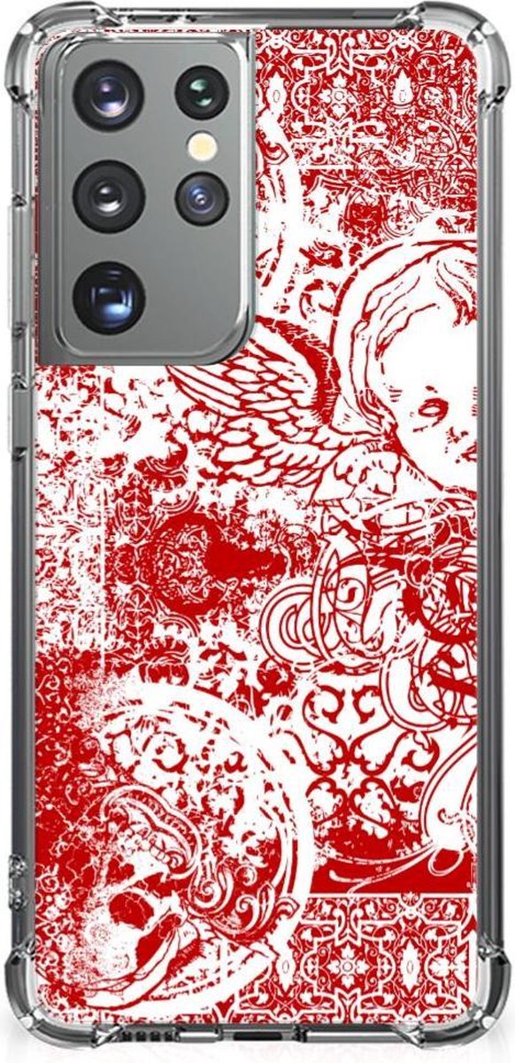 Extreme Case Samsung Galaxy S21 Ultra Angel Skull Rood