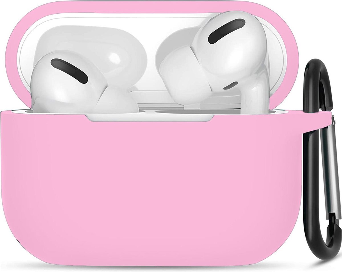 Hoesje geschikt voor Apple Airpods Pro - Softcase - Sleutelhanger - Cover - Extra dun - Siliconen - Roze