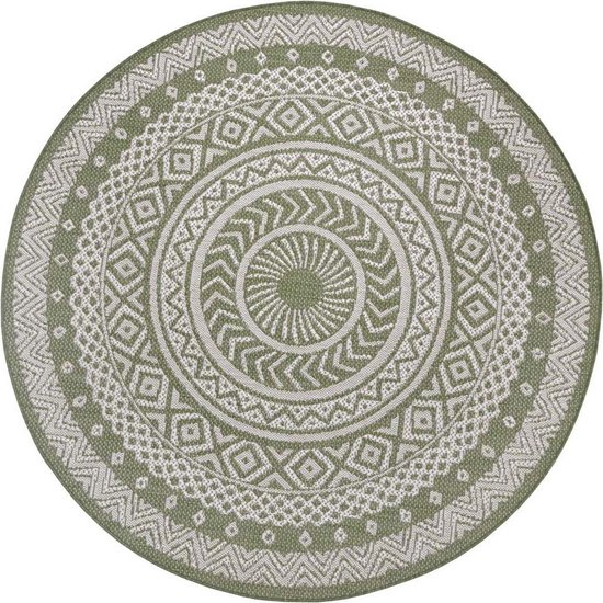 zeven wastafel Zakje Binnen & buiten vloerkleed rond Mandala - groen/crème 160 cm rond | bol.com