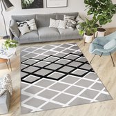 Tapiso Luxury Vloerkleed Grijs Wit Modern Woonkamer Kleed Tapijt Maat- 200x300