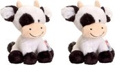 Set van 3x stuks keel Toys pluche zwart/witte koe/koeien knuffels 14 cm - Koeien boerderijdieren knuffeldieren - Speelgoed voor kind