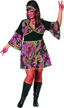 Wilbers & Wilbers - Hippie Kostuum - Psychomaster Hippie Jurkje Grote Maten Vrouw - Roze - Maat 48 - Carnavalskleding - Verkleedkleding