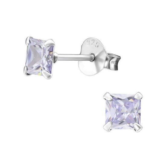Aramat jewels ® - Kinder oorbellen vierkant lila 925 zilver zirkonia 4mm