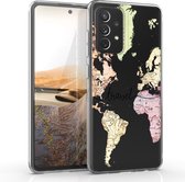 kwmobile telefoonhoesje voor Samsung Galaxy A72 - Hoesje voor smartphone in zwart / meerkleurig / transparant - Travel Wereldkaart design