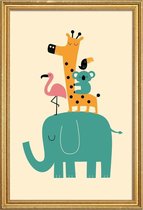 JUNIQE - Poster met houten lijst Schattige dieren illustratie -20x30